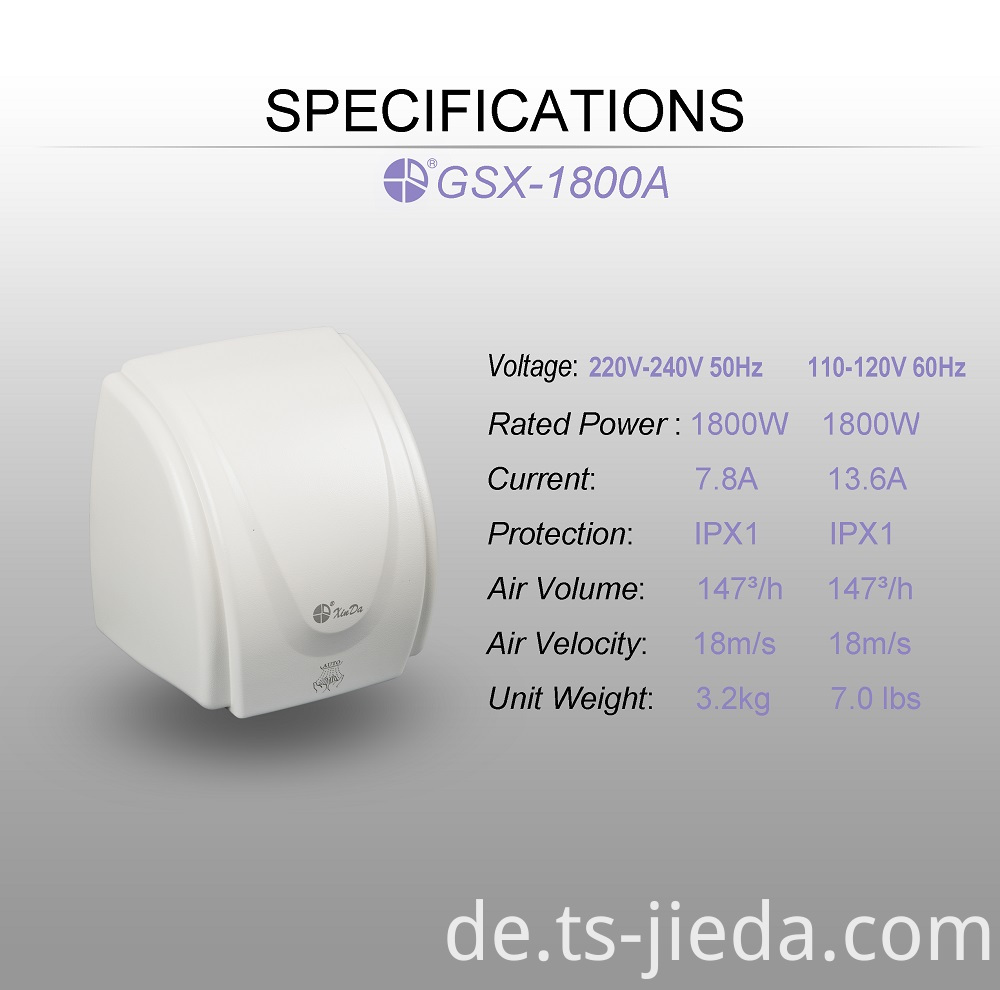 Händetrockner mit Anti-Schock-Signalerkennung Anti-shock signal detection hand dryer